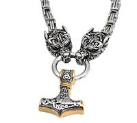 Necklace Pendant, Nordic Mythology Celtic Wolf Mjolnir Necklace u2013 Stainless Steel Irish Wolf Head Thor's Hammer Pendant Amulet u2013 Viking King Chain Celtic Pagan Jewelry