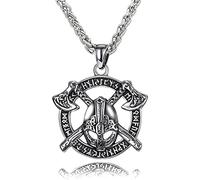 Necklace Pendant, Nordic Warrior Helmet Necklace for, Viking Runes Celtic Knot Double Axe Pendant Necklace, Handmade Stainless Steel Shield Amulet Protection Jewelry