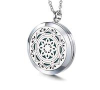 Necklace Pendant Of Women,Essential Oil Diffuser Necklace Hollow Engraved Mandala Flower Round Pendant Lady Boho Jewelry present For Women Birthday Anniversary
