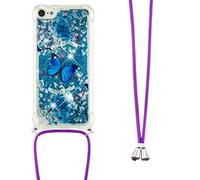 Necklace Phone Case for iPod Touch 5 / iPod Touch 6/7,iPod Touch 5 Cover,Glitter Bling Flowing Liquid Shiny 3D Moving Quicksand Cover with Necklace Cord Strap for iPod Touch 5,YBGS Die