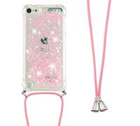 Necklace Phone Case for iPod Touch 5 / iPod Touch 6 / 7,iPod Touch 5 Cover,Glitter Bling Flowing Liquid Shiny 3D Moving Quicksand Cover with Necklace Cord Strap for iPod Touch 5,GS Pink Stars
