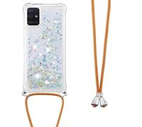 Necklace Phone Case for Samsung Galaxy A04S / A04 4G,Samsung Galaxy A04S Cover,Glitter Bling Flowing Liquid Shiny 3D Moving Quicksand Cover Necklace Cord Strap for Samsung Galaxy A04S,GS Silver Hearts