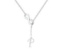 Necklace Plain 8 Shaped Tassel Silver Initial Necklace for Women Silver Necklaces for Women A Z 26 Alphabet Initial Necklaces for Teen Girls Jewelry Cursive Name Necklace (P, One Size)
