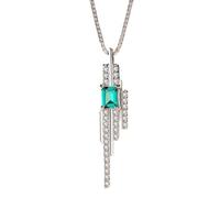 Necklace Romantic Women Pendant Charms Chain Emerald Blue-Green Stone with Small Crystal Around S925 Silver Jewelry