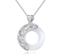 necklace Sterling Silver Chain,Zodiac Signs For WomeElegant Ladies Natural Jade Circle Chinese Harmony Buckle Pendant Jewelry Girls Birthday Present