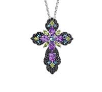 Necklace Sterling Silver, Women Necklace Cross Purple Teardrop Amethyst Pendant 18 Inch