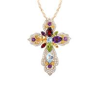 Necklace Sterling Silver, Women Necklace Cross Purple Teardrop Amethyst Pendant 18 Inch