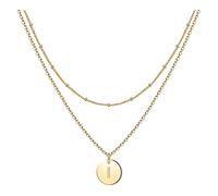 Necklace Women's Circular 26 Letters Double Fashion Layer Neck Chain Heart Letter Necklaces Chain (I, One Size)