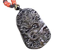 Necklaces Feng Shui Healing Crystal Necklace 7A Lucky Dragon Charm Necklace Natural Obsidian Pendant Necklace with Beads Chain Wealth Amulet Attract Prosperity Love Luck Money,Obsidian ( Color : Ice O