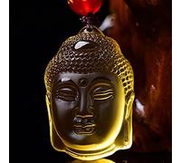 Necklaces Feng Shui Healing Crystal Necklace 7A Yellow Quartz Lucky Buddha Head Charm Braided String Necklace Natural Citrine Choker Wealth Amulet Attract Prosperity Love Luck Money,Full Beads ( Color
