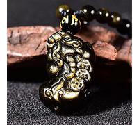 Necklaces Feng Shui Healing Crystal Necklace Gold Obsidian Lucky Pixiu with Three Ancient Coins Charm Braided String Bead Chain Necklace Wealth Amulet Attract Prosperity Love Luck Money,Rope ( Color :