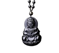 Necklaces Feng Shui Healing Crystal Necklace Lucky Laughing Buddha and Goddess of Mercy Charm Balance Necklace Natural Obsidian Beads Chain Attract Prosperity Love Luck Money,Buddha,Rope ( Color : Gua