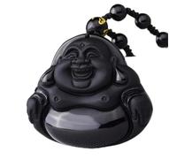 Necklaces Feng Shui Healing Crystal Necklace Lucky Laughing Buddha Charm Necklace Natural Gold Obsidian Rainbow Eye Obsidian Necklace Amulet Attract Prosperity Love Luck Money,Obsidian,Rope ( Color :