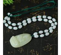Necklaces Feng Shui Healing Jade Necklace Hetian Nephrite Lucky Buddha Charm Patron Saint Balance Necklace Jade Beads Chain Braided String Choker Amulet Attract Prosperity Love Luck Money,Large ( Size