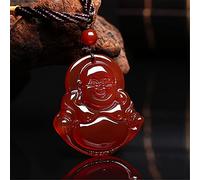 Necklaces Feng Shui Healing Necklace Lucky Laughing Buddha Charm Balance Necklace Natural Red Agate Pendant Braided String Rope Necklace Wealth Amulet Attract Prosperity Love Luck Money,38 * 35mm ( Si