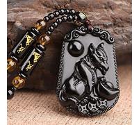 Necklaces Feng Shui Obsidian Zodiac Animal Pendant Wealth Necklace Healing Chakra Crystal Amulet Lucky Wealth Ward Off Evil Spirits Necklace for Maximum Lucky Money Wealth,Dog (Color : Monkey)