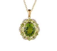 Necklaces for Girlfriend, Women 925 Sterling Silver Necklace Flower Olive Green Oval Peridot with White Round Cubic Zirconia 18 Inch
