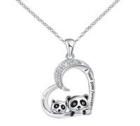 Necklaces For Girls Necklace Jewelry Gifts For Family Mother Sister Wife Cute Heart Necklace Women I Love You Mother And Daughter Panda Silver Panda Rhinestone Pendant Women (One Size)