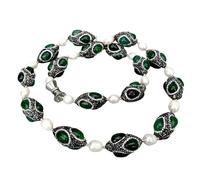 Necklaces for Women Agate Green Pave Black Rice Shape Rice Cultured Freshwater Pearl Sweater Chain Necklace 32"