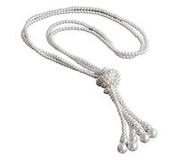 Necklaces For Women Gifts For Mum Wife Girlfriend Mothers Day Everything Korean Version Of Pearl Layer Knotted Necklace Double Layer Sweater Chain Accessories Circle Necklace Pendant (White,)