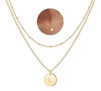 Necklaces for Women, Gold, White Gold, Rose Gold - Double Sided Engraved, Hammered Coin Design - Layered Initial Necklaces for Teen Girls & Women - Gifts(Gold-L)