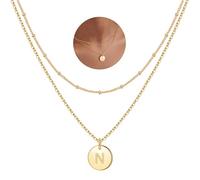 Necklaces for Women, Gold, White Gold, Rose Gold - Double Sided Engraved, Hammered Coin Design - Layered Initial Necklaces for Teen Girls & Women - Gifts(Gold-N)
