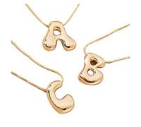 Necklaces for Women Golden Color Stainless Steel Initial Necklace for Women Girls Chunky Bubble Letter Pendant Necklaces Collar Jewelry Gift(Yellow_Grey)