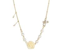 Necklaces For Women Pearl Flower Plated Paperclip Chain Necklace Pendant Initial Choker to Hold Ashes