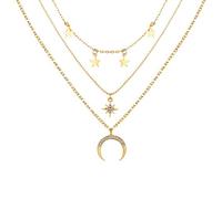 Necklaces For Women Pendant Jewellery Gifts For Mum Wife Girlfriend Mothers Day Clavicle Vintage Pendant Three Layer Necklace Star Chain Necklaces Pendants Rose Necklace (Gold, One Size)