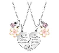 Necklaces For Women Sterling Silver Classic Style Valentine'S Day Love Flower Mother Daughter Spell Heart Alloy Engraved Necklace Mother's Day Gift Women's Necklace Chain (One Size)