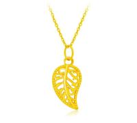 Necklaces for Women Yellow Gold, Long Pendant Necklace 24K Yellow Gold Leaf Chain for Wedding Promise