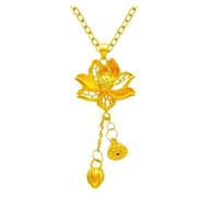 Necklaces for Women Yellow Gold, Pendant Necklaces Long 24K Yellow Gold Lotus Flowers Chain for Wedding Promise