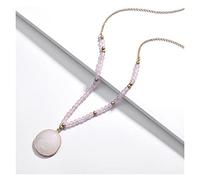 Necklaces Long Chain Natural White Marble Grey Round Framed Stone Pendants for Women