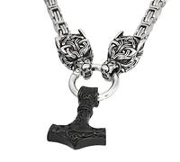 Necklaces Men, Men's Nordic Mythology Celtic Wolf Mjölnir Necklace - Stainless Steel Irish Wolf Head 's Hammer Pendant Amulet - Viking King Chain Celtic Pagan Jewelry