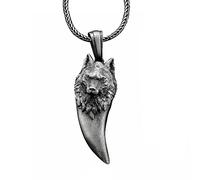 Necklaces Men, Men's Viking Wolf Tooth Pendant Necklace for Men, Nordic Odin Wolf Head Pewter Amulet Stainless Steel Chain, Pagan Hip Hop Rapper Punk Gothic Handmade Jewelry (Size : 65CM)