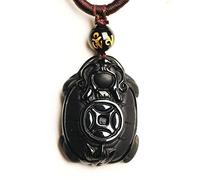Necklaces Natural Black Obsidian Beads Necklace Hand-Carved Dragon Turtle Jade Pendant Charm Auspicious Jewelry for Man Women Amulet Gifts
