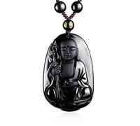 Necklaces Natural Black Obsidian Hand Carved Ksiti Garbha DiZangWang Buddha Kwan-Yin Lucky Amulet Pendant Free Necklace Fine Jewelry