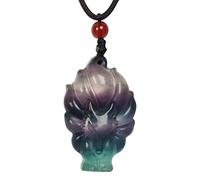 Necklaces Natural Obsidian Fluorite Fox Strawberry Crystal Fox Necklace Healing Crystal Gemstone Pendant Necklaces with Adjustable Woven Rope Chain