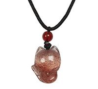Necklaces Natural Obsidian Fluorite Fox Strawberry Crystal Fox Necklace Healing Crystal Gemstone Pendant Necklaces with Adjustable Woven Rope Chain