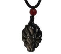 Necklaces Natural Obsidian Fluorite Fox Strawberry Crystal Fox Necklace Healing Crystal Gemstone Pendant Necklaces with Adjustable Woven Rope Chain