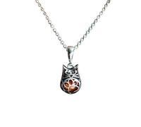 necklaces necklace for women Silver Cat Pendant with Amber Inside and a cute paw on the belly Openwork kitten Gift for cat lovers