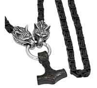 Necklaces Pendants Men, Viking Wolf Head Black King Chain Mjölnir Necklace Celtic Odin Stainless Steel for Handmade Nordic Pagan Amulet Jewelry in Vintage