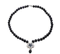 Necklaces Real Natural Freshwater Round Pearl Pendant Necklace,Beautiful Gift Anniversary Bridal Black Pearl Necklace (Size : 55cm)