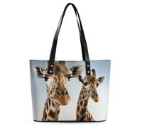 Necks of Giraffe Leather Tote Bag for Women Work Shoulder Purses with Zipper Waterproof Large Computer Shoulder Bag Fashion Ladies Shoulder Handbag Reusable Shopping Bags