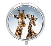 Necks of Giraffe Pill Organizer 3 Compartment Travel Pillbox with Mirror Daily Medicine Pill Case Metal Pill Box for Purse & Pocket Portable Small Medicine Box Round Vitamin Case Container