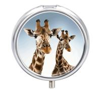 Necks of Giraffe Travel Pill Box Case 3 Compartment Cute Pill Organizer Metal Pill Holder with Mirror Small Medicine Organizer Daily Pill Container for Purse Pocket Portable Meds Box
