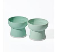 Necoichi 2pcs Elevated Cat Water Bowls with Measurement- BPA-Free Plastic Raised Bowls to Reduce Whisker & Neck Fatigue - Dishwasher & Microwave Safe - Non-Slip, Anti-Vomiting (Ocean Mist)