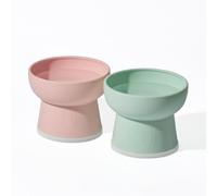 Necoichi 2pcs Elevated Cat Water Bowls with Measurement- BPA-Free Plastic Raised Bowls to Reduce Whisker & Neck Fatigue - Dishwasher & Microwave Safe - Non-Slip, Anti-Vomiting (Bloomy)
