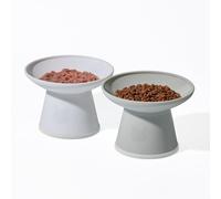 Necoichi 2pcs Extra-Wide Elevated Cat Food Bowls - BPA-Free Plastic Raised Bowls to Reduce Whisker & Neck Fatigue - Dishwasher & Microwave Safe - Non-Slip, Anti-Vomiting Ergonomic Design(Classic)