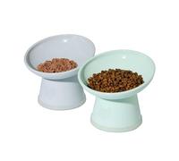 Necoichi 2pcs Tilted Elevated Cat Food Bowls BPA-Free Plastic 15° Tilted Raised Cat Bowl for Whisker & Neck Fatigue, Dishwasher Microwave Safe Non-Slip & Anti Vomiting Ergonomic Design (Smoky Mint)